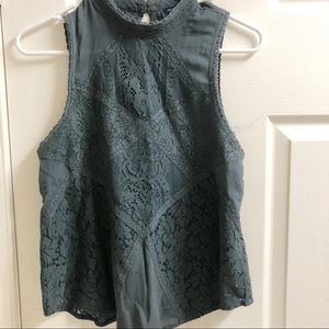 American Eagle Outfitters Teal Lace Halter Tank Top